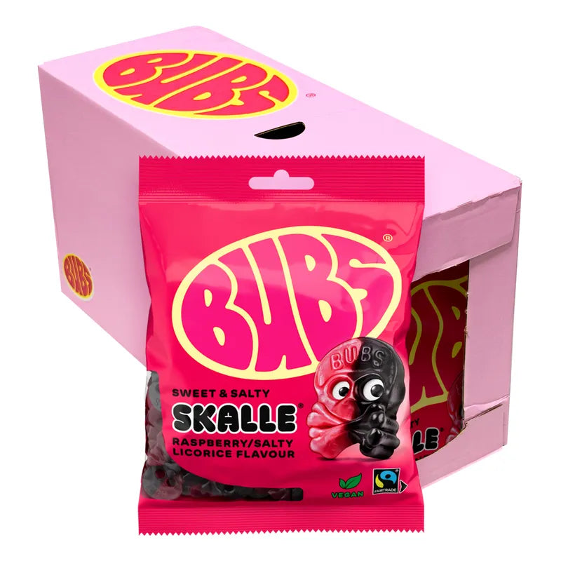 BUBS Raspberry Salty Licorice Skalle Storpack 12 x 155 g
