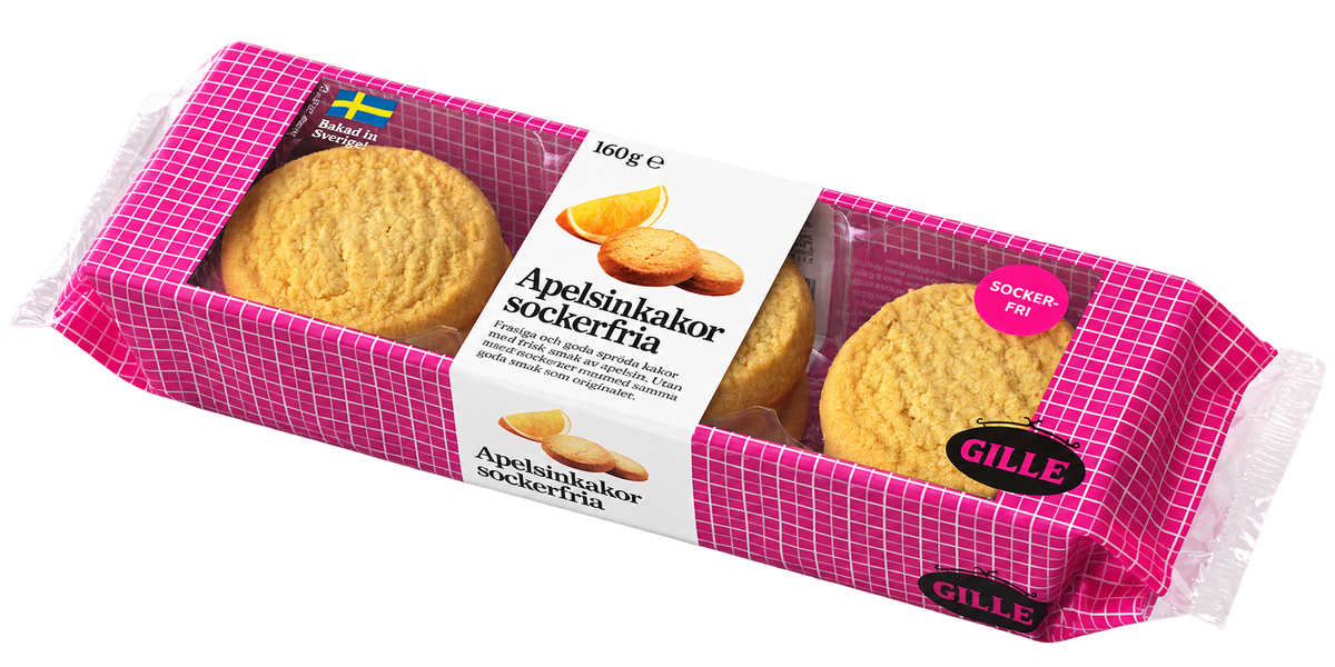 Gille Sockerfria Apelsinkakor 160g