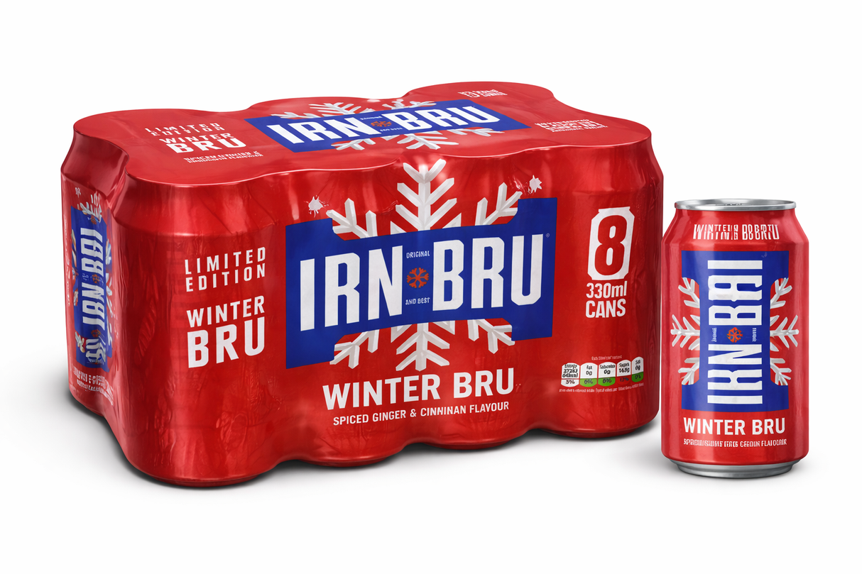Irn-Bru Winter Bru 330ml 8st Storpack – Limited Edition med smak av kanel & ingefära