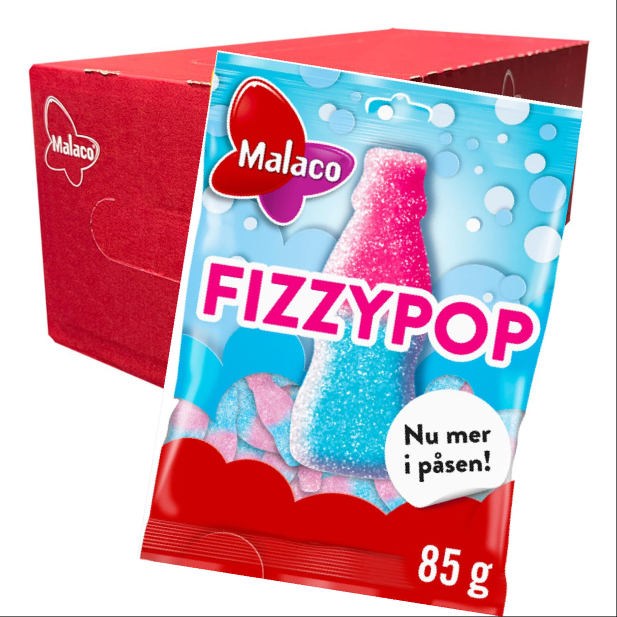 Malaco Fizzy Pop 85g 28st Storpack - Hel kartong