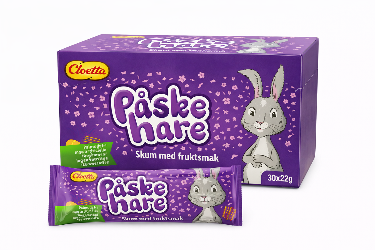 Påskhare Skum Med Fruktsmak 30 x 22g Cloetta Storpack Hel kartong