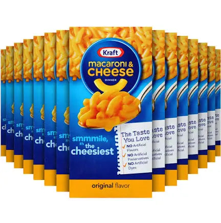 Kraft Mac & Cheese Dinner. Hel kartong 35st förpackningar. BF2025-11-08)